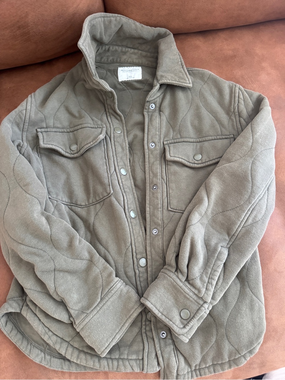 Abercrombie & Fitch Olive Quilted Snap Shirt Jacket